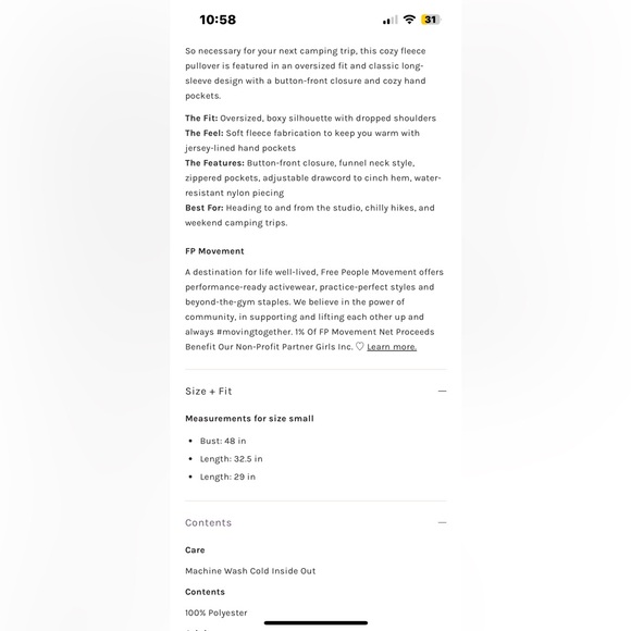 NWT FREE PEOPLE MOVEMENT Scout It Out Fleece Pullover | Birch Tree MSRP $148 - Picture 5 of 10